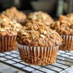 ['Close-up view of pear cardamom oatmeal muffins showcasing a golden-brown exterior.', 'Side view of freshly baked muffins with visible chunks of pears and a sprinkle of sugar on top.', 'Juicy oatmeal muffins with a textured surface, highlighting bits of diced pears and the warm color of cardamom.', 'A delicious arrangement of oatmeal muffins with a soft, crumbly texture, featuring pear pieces in the mix.']