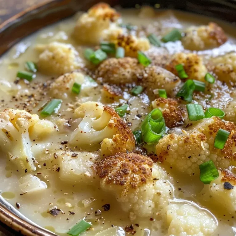 ['A close-up view of roasted garlic cheddar cauliflower soup in a bowl, garnished with green onions and cheddar cheese.', 'Creamy cauliflower soup with melted cheddar cheese, topped with sliced green onions and croutons.', 'Side view of a hearty cauliflower soup, showcasing the rich texture and garnishes on top.', 'Delicate soup featuring cauliflower and cheddar, served in a rustic bowl with a focus on its creamy appearance.']