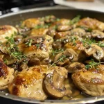 ['Juicy mushroom chicken dish garnished with herbs.', 'Gourmet-style mushroom chicken featuring sautéed mushrooms.', 'Close-up of tender chicken breasts with a savory mushroom sauce.', 'A delectable plate of mushroom chicken ready to serve.']