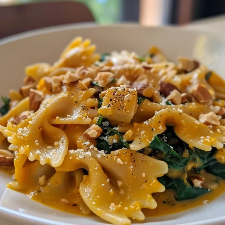 ['Close-up view of creamy pumpkin pasta with penne, garnished with cheese and spinach.', 'A deliciously creamy pumpkin pasta dish served in a bowl, highlighting its vibrant orange color.', 'Side view of creamy pumpkin pasta featuring a rich sauce and sprinkled Parmesan cheese.', 'Juicy creamy pumpkin pasta with herbs and garlic, showcasing its savory texture.']