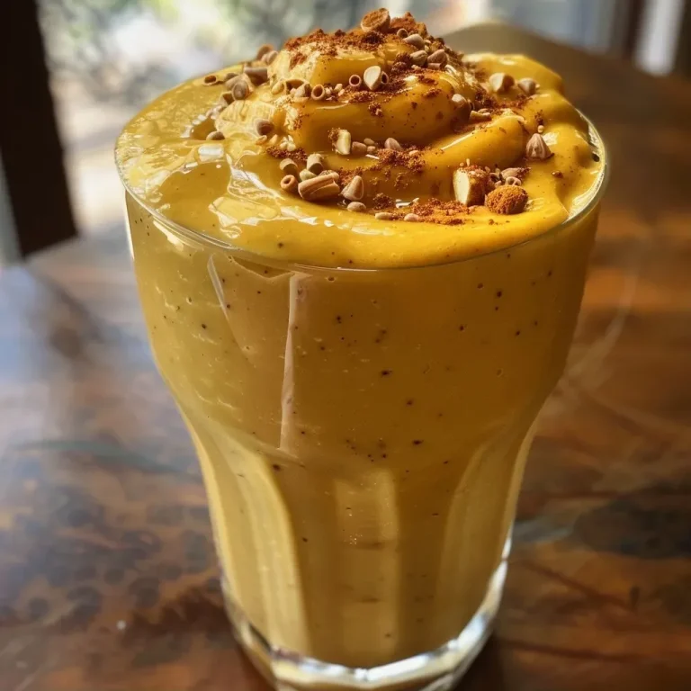 ['Creamy pumpkin smoothie in a glass, with a smooth texture and vibrant orange color.', 'Close-up view of a thick pumpkin smoothie topped with a sprinkle of pumpkin pie spice.', 'A refreshing pumpkin smoothie served in a clear glass, highlighting its creamy consistency.', 'Side view of a delicious pumpkin smoothie, featuring ingredients like banana and Greek yogurt.']
