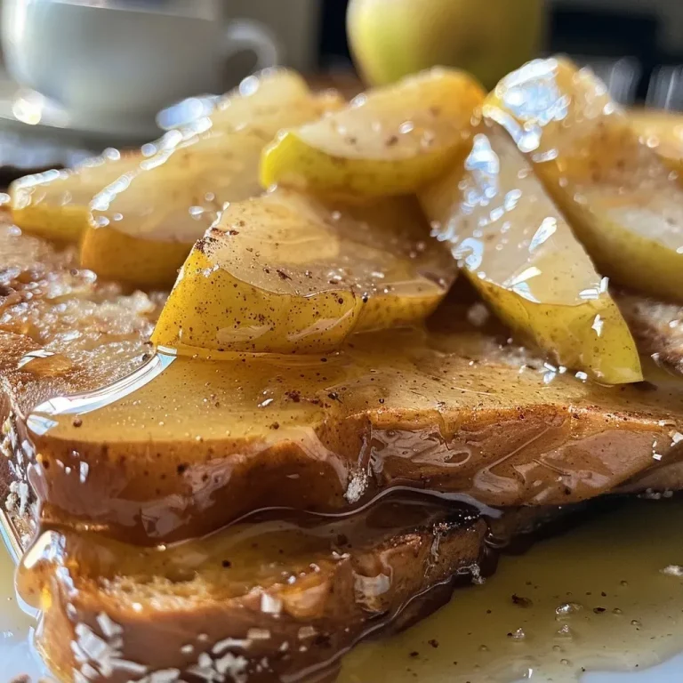 ['Close-up view of baked pears drizzled with cinnamon honey.', 'Juicy, caramelized baked pears with a sprinkle of cinnamon and honey.', 'Side view of golden-brown baked pears topped with cinnamon and honey.', 'Deliciously baked pears glistening with honey and cinnamon.']