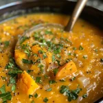 ['A creamy bowl of roasted sweet potato soup garnished with herbs.', 'Close-up of vibrant orange sweet potato soup with a drizzle of coconut milk.', 'Side view of a steaming bowl of soup, showcasing thick texture and fresh ingredients.', 'An appetizing serving of sweet potato soup with spices and lemon on the side.']