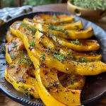 ['Close-up view of roasted Delicata squash, showcasing its golden-brown skin and tender interior.', 'Side view photo of juicy roasted Delicata squash with a crispy exterior, highlighting its texture.', 'Detailed shot of a slice of roasted Delicata squash, emphasizing caramelization and vibrant color.', 'Close-up image displaying the glistening surface of roasted Delicata squash, garnished with seasonings.']