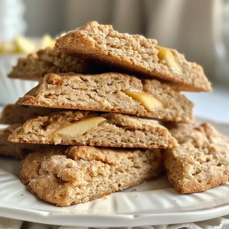 ['Close-up side view of healthy apple pie scones showcasing a flaky texture.', 'Delicious apple pie scones with golden crust and visible apple chunks.', 'Healthy scones made with whole wheat flour, featuring a warm, inviting appearance.', 'Freshly baked apple pie scones with a sprinkle of cinnamon on top.']