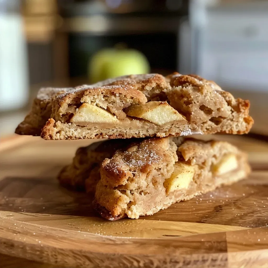 Close-up side view of healthy apple pie scones showcasing a flaky texture.