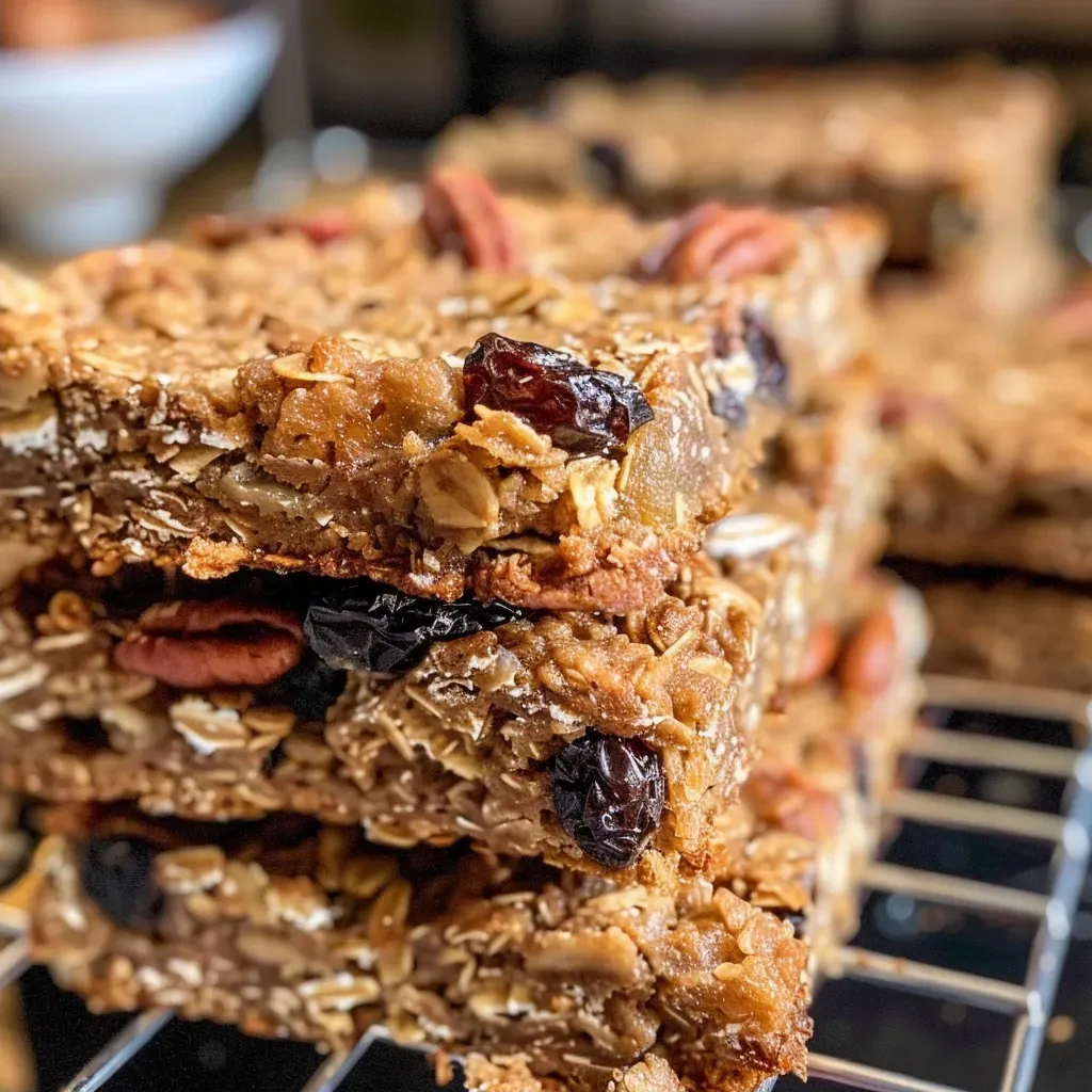 ['Close-up of healthy harvest cookies with oats and dried fruits.', 'Side view of golden brown cookies loaded with raisins and cranberries.', 'Juicy, nutritious cookies made with whole wheat flour and coconut.', 'Freshly baked cookies showcasing a mix of nuts and dried fruits.']