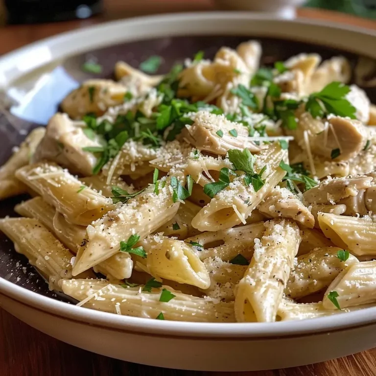 ['A close-up view of a creamy garlic parmesan chicken pasta with vibrant spinach.', 'Juicy pieces of chicken and whole wheat pasta in a creamy garlic sauce, garnished with parsley.', 'A delicious plate of garlic parmesan chicken pasta featuring baby spinach and fresh parmesan.', 'Side view of a hearty pasta dish with chicken, garlic, and a rich creamy sauce.']