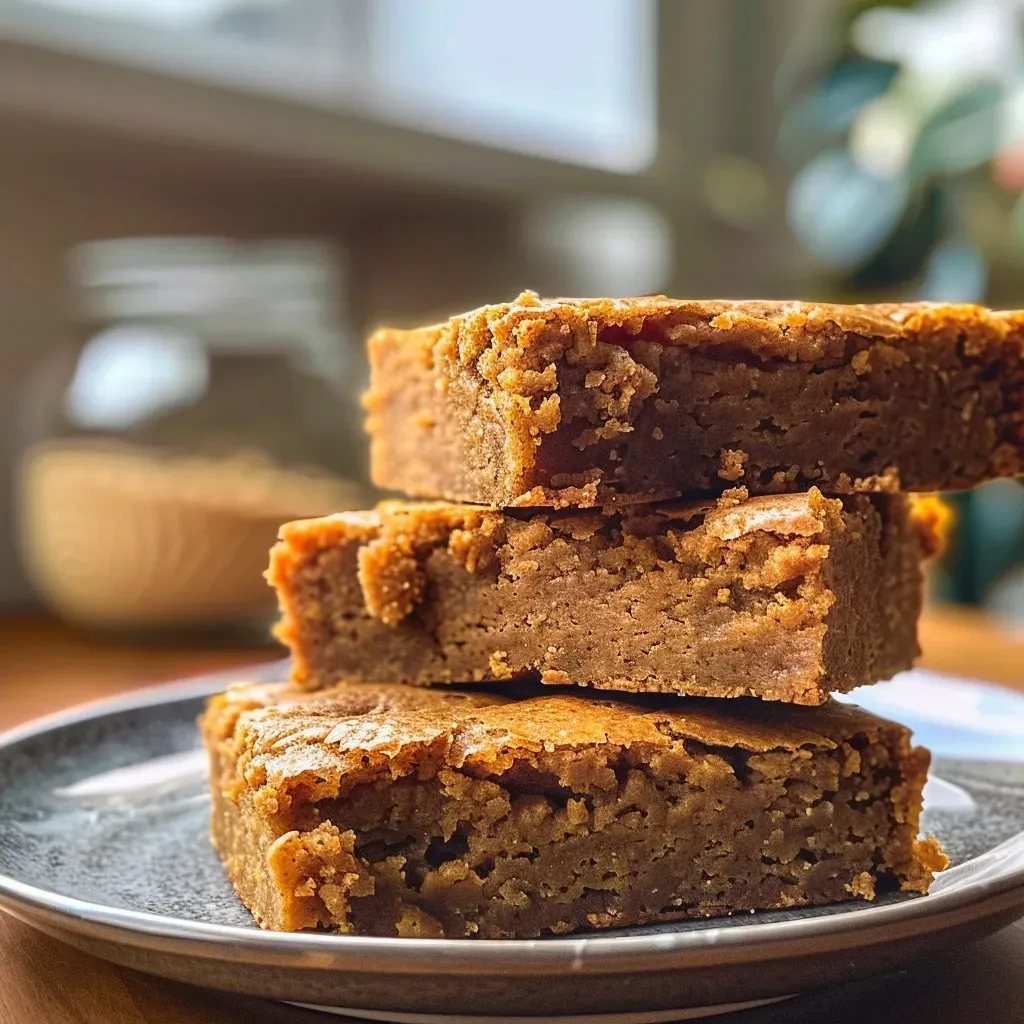 ['Close-up side view of healthy pumpkin blondies with chocolate chips.', 'Delicious gluten-free pumpkin blondies on a textured surface.', 'Juicy pumpkin blondies featured with white chocolate chips.', 'Tasty fall treat, pumpkin blondies with a golden-brown color.']