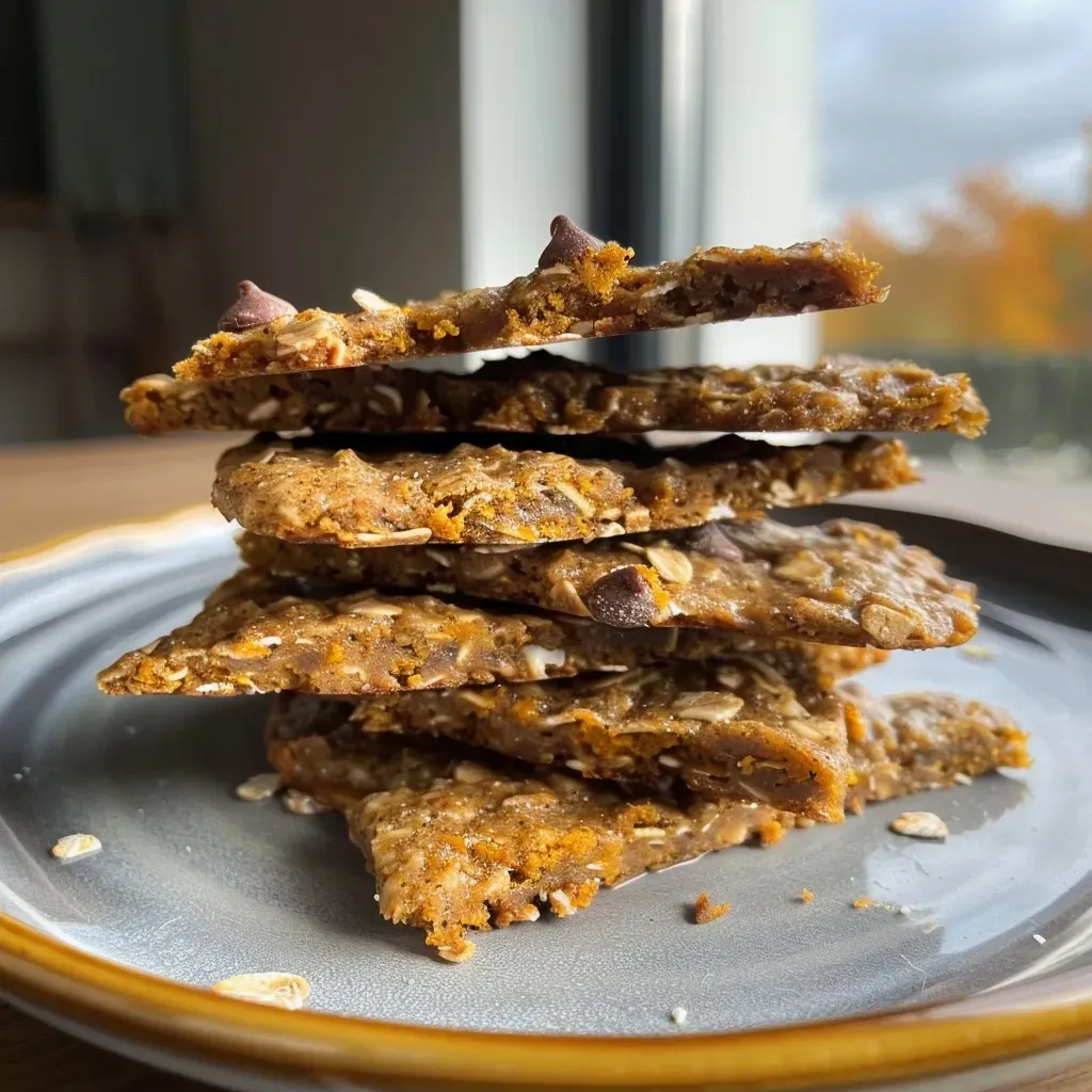 Close-up view of healthy pumpkin oat cookies with chocolate chips on a wooden surface.