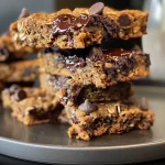 ['Close-up view of healthy pumpkin chocolate chip oatmeal cookies on a plate.', 'Side angle of moist pumpkin oatmeal cookies with chocolate chips.', 'Tasty pumpkin chocolate chip cookies displayed on a rustic wooden surface.', 'Detailed shot of fresh pumpkin oatmeal cookies with dark chocolate chips.']
