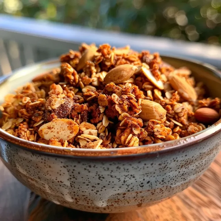 ['Close-up of healthy pumpkin spice granola in a bowl with a rustic background.', 'Side view of a nutritious granola mix featuring pumpkin and spices.', 'Textured granola with visible pumpkin puree and oats displayed in a bowl.', 'Vibrant pumpkin spice granola showcasing ingredients like oats and brown rice.']