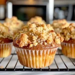 ['Close-up side view of spiced pear crumble muffins, showcasing a crispy topping and golden-brown sides.', 'Juicy Gewürz Pflaumen crumble muffins with visible pear chunks and a crumbly texture, photographed from the side.', 'Delicious high altitude muffins featuring a crumble topping and rich spices, captured in a detailed side view.', 'Side view of freshly baked pear crumble muffins, highlighting the golden crust and soft interior.']