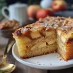 ['Close-up of a baked oatmeal apple dish, showcasing golden-brown crust and visible apple chunks.', 'Side view of a hearty apple oatmeal bake with a glazed topping, highlighting the texture and ingredients.', 'Juicy apple breakfast bake placed on a rustic wooden table, captured with rich colors and details.', 'Delicious baked oatmeal with Granny Smith apples, featuring a light glaze and sprinkled pecans.']
