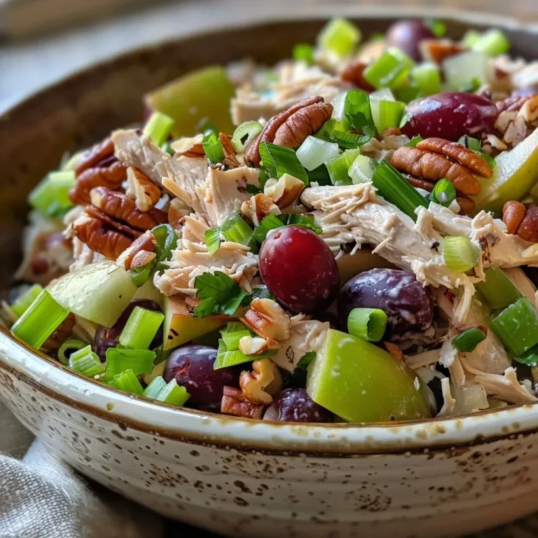 ['Close-up view of a high-protein chicken salad with colorful ingredients.', 'Juicy chicken salad featuring grapes, celery, and apples viewed from the side.', 'Side view of a hearty chicken salad with vibrant red grapes and green apples.', 'Detailed shot of a protein-rich chicken salad showcasing its fresh ingredients.']