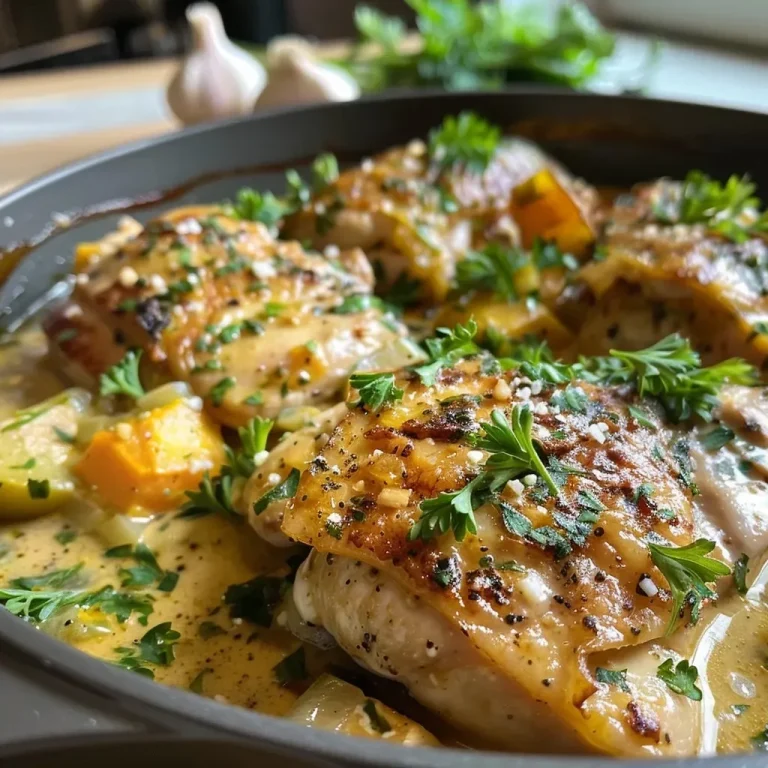 ['Close-up view of a Chicken, Leek, and Butternut Squash Bake with golden crust.', 'Juicy chicken and vegetables layered in a creamy bake, served in a dish.', 'A side view showing the vibrant colors of butternut squash and leeks in a casserole.', 'Heartwarming Chicken Bake with fresh parsley topping and melted parmesan.']