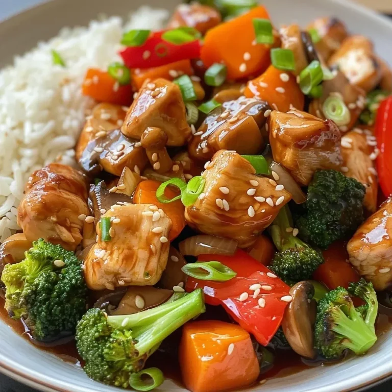 ['Close-up view of a colorful chicken stir fry with vegetables.', 'Juicy pieces of chicken mixed with vibrant bell peppers and broccoli.', 'A side view of a stir-fried chicken dish showcasing fresh ingredients.', 'Detailed view of chicken stir fry garnished with sesame seeds and green onions.']