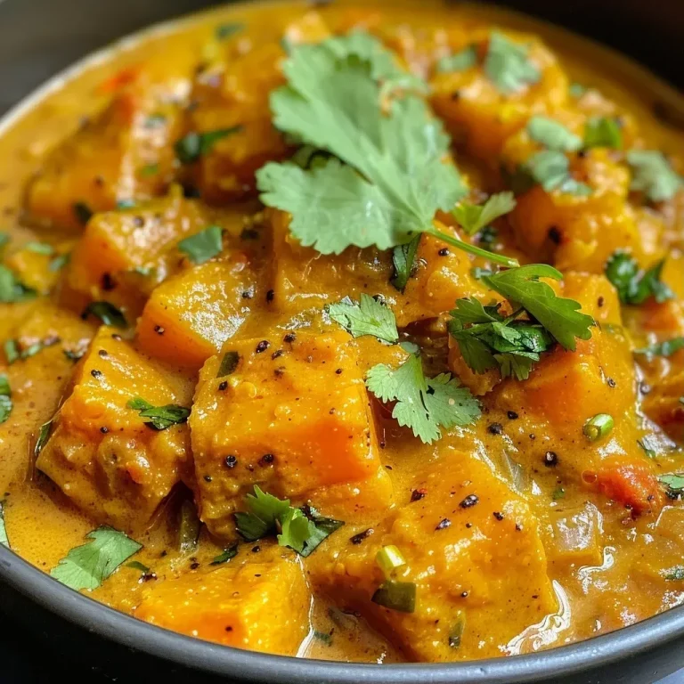 ['A vibrant bowl of Indian pumpkin curry with diced pumpkin and rich coconut sauce.', 'Close-up view of a creamy pumpkin curry showcasing spices and fresh cilantro garnish.', 'Side view of a serving of Indian pumpkin curry with visible chunks of pumpkin and herbs.', 'A delicious bowl of pumpkin curry, featuring a blend of spices and a glossy coconut milk base.']