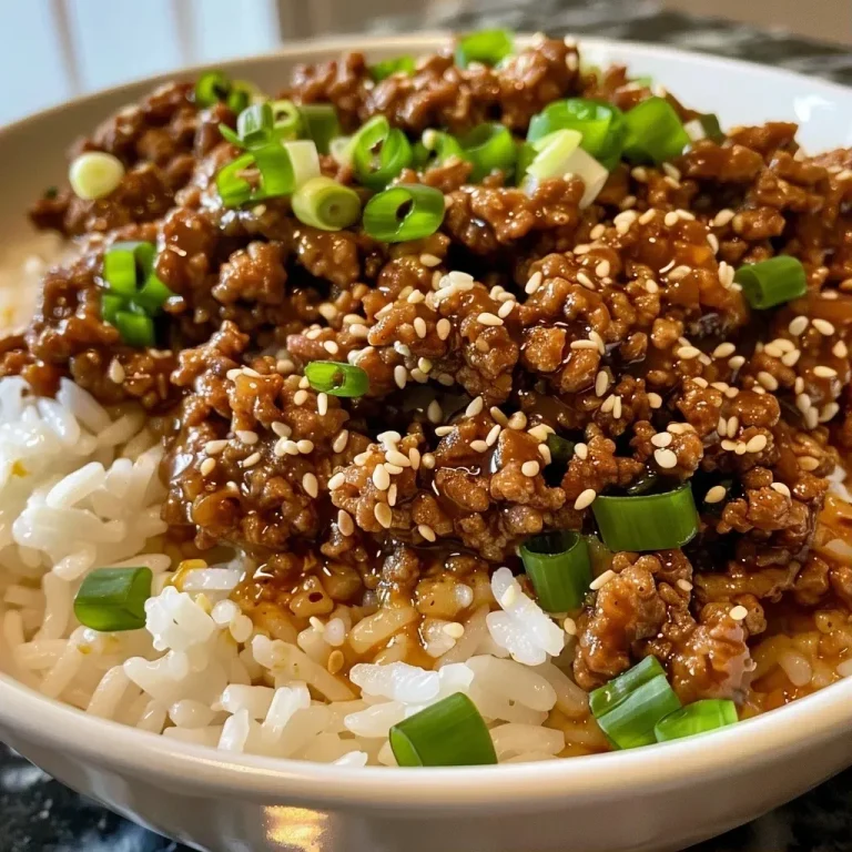 ['A close-up view of a Korean Ground Beef Bowl with vibrant colors and textures.', 'Juicy ground beef served over a bed of rice with garnishes.', 'A side view of a bowl filled with Korean-style ground beef, rice, and fresh toppings.', 'An appetizing close-up of a Korean beef bowl showcasing toppings and ingredients.']