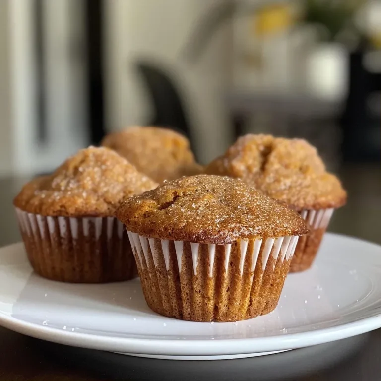['Close-up view of moist pumpkin banana muffins with a golden-brown crust.', 'Side angle of freshly baked pumpkin banana muffins, showcasing their delicious texture.', 'Juicy Kürbis Bananen Muffins arranged on a plate, highlighting their fluffy interior.', 'Detailed shot of pumpkin banana muffins, emphasizing the cinnamon-spiced topping.']