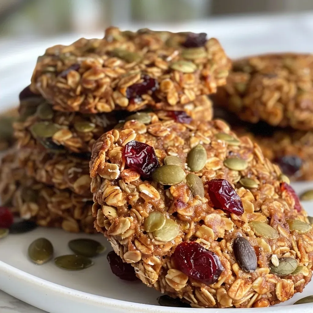 A close-up side view of pumpkin breakfast cookies with a golden-brown color.