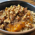 ['Close-up view of pumpkin oatmeal bake topped with walnuts, showcasing its texture and ingredients.', 'Side angle of a freshly baked pumpkin oatmeal dish, featuring a golden-brown crust and visible walnut pieces.', 'A delicious serving of pumpkin oatmeal bake with walnuts, highlighting the creamy pumpkin filling and nutty topping.', 'Close-up image of a slice of pumpkin oatmeal bake, emphasizing the blend of oats, pumpkin, and crunchy walnuts.']