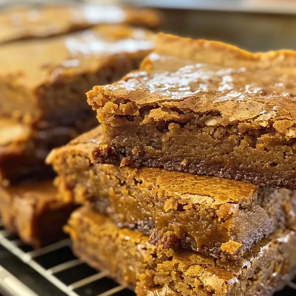 ['Close-up shot of pumpkin maple blondies with a golden brown texture.', 'Side view of rich blondies drizzled with maple syrup, showcasing their moist interior.', 'Delicious pumpkin blondies with a hint of spice, presented on a rustic wooden table.', 'Juicy blondies made with pumpkin puree, displaying their soft texture and warm color.']