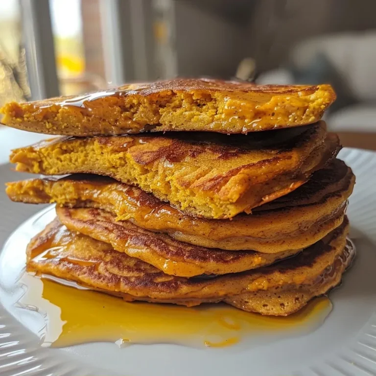 ['Close-up view of golden pumpkin pancakes topped with cottage cheese and maple syrup.', 'Side view of fluffy pumpkin pancakes stacked on a plate, garnished with cottage cheese.', 'Delicious pumpkin pancakes drizzled with syrup and served with a side of cottage cheese.', 'Juicy pumpkin pancakes, visibly textured, with a dollop of cottage cheese beside them.']