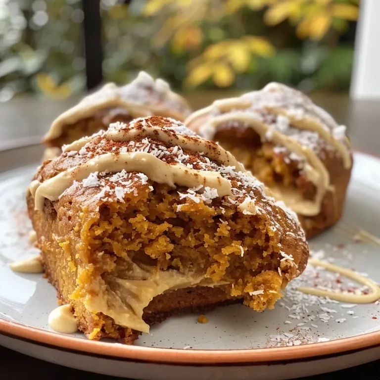 ['Close-up side view of pumpkin balls coated in shredded coconut.', 'Juicy Kürbisbällchen on a plate, highlighting their texture.', 'A mouthwatering view of pumpkin balls with a creamy center.', 'Freshly made pumpkin balls arranged on a wooden surface.']