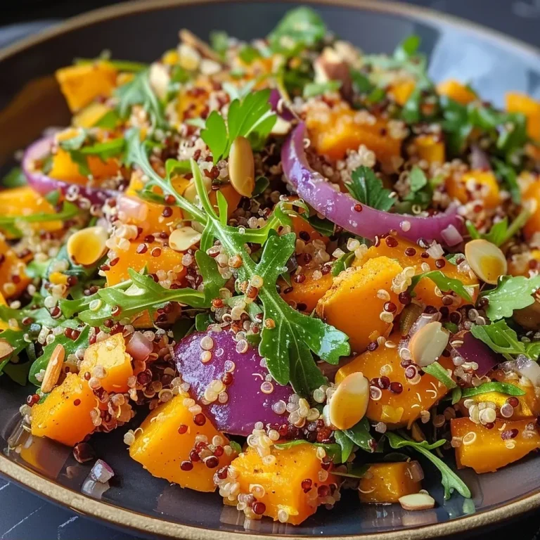 ['Close-up view of Honey Roast Pumpkin Quinoa Salad featuring vibrant colors and fresh ingredients.', 'A side angle photo of a colorful quinoa salad with roasted pumpkin, greens, and nuts.', 'Detailed shot of a quinoa salad with chunks of pumpkin, red onion, and mixed greens.', 'Juicy and inviting bowl of quinoa salad showcasing roasted pumpkin and fresh herbs.']