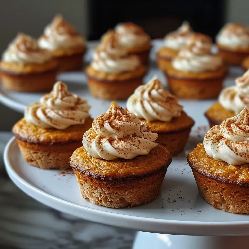 ['Close-up view of mini pumpkin cakes with creamy frosting and decorative elements.', 'Side view of moist mini pumpkin cakes topped with colorful Swiss buttercream.', 'Detailed shot of individual mini pumpkin cakes, showcasing vibrant orange and green colors.', 'Close-up of festive mini pumpkin cakes, highlighting their texture and decorative chocolate accents.']