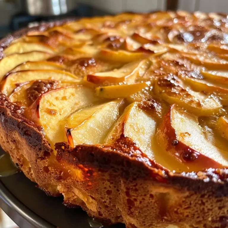 ['Side view of a glazed maple-apple upside-down cake with apples on top.', 'Close-up of a moist apple cake, showing caramelized apples and a golden crust.', 'Juicy maple-apple cake slice with a glossy topping, highlighting the fruit.', 'Rich, golden upside-down apple cake with visible maple syrup glaze.']