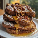 ['Close-up view of a delicious Protein Pumpkin French Toast Bake, highlighting its golden-brown top and pumpkin filling.', 'Side angle of a Protein Pumpkin French Toast Bake, showcasing the layers of bread and pumpkin puree.', 'Juicy Protein Pumpkin French Toast Bake displayed in a baking dish, with visible chopped pecans on top.', 'Textured close-up of Protein Pumpkin French Toast Bake, emphasizing its fluffy interior and warm spices.']