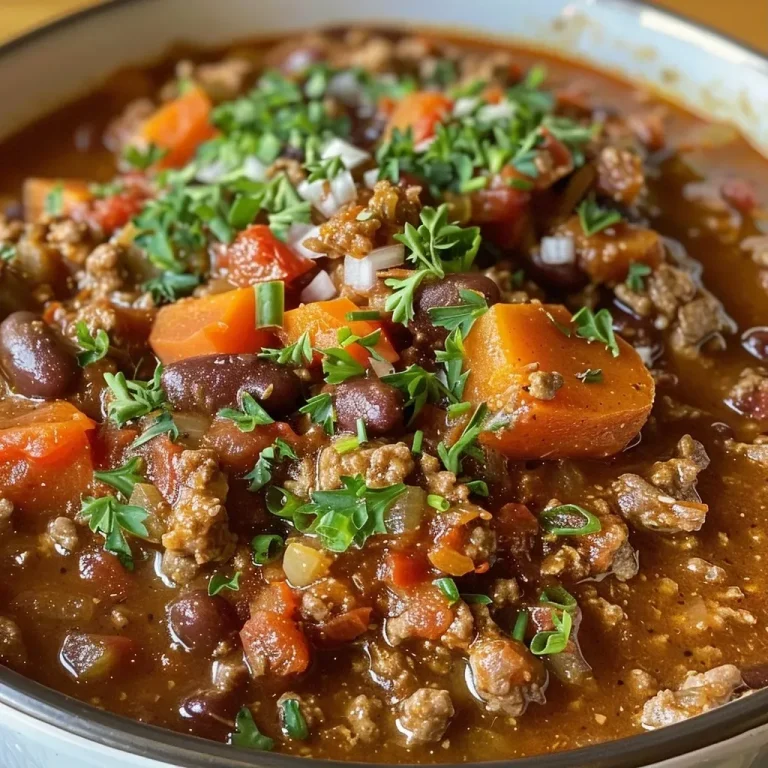 ['Close-up of a bowl of Turkey Pumpkin White Bean Chili with vibrant colors.', 'A side view of Turkey Pumpkin White Bean Chili garnished and ready to serve.', 'A rich, hearty bowl of chili featuring ground turkey, pumpkin, and white beans.', 'Detailed shot of Turkey Pumpkin White Bean Chili, showcasing its thick texture and ingredients.']