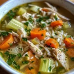 ['Close-up of a bowl of Turkish rice soup with visible ingredients like turkey and rice.', 'Side view of Turkish rice soup showcasing chunks of turkey and colorful vegetables.', 'A delicious serving of Turkish rice soup with herbs and rice prominently featured.', 'A hearty bowl of Turkish rice soup filled with turkey, carrots, and rice.']