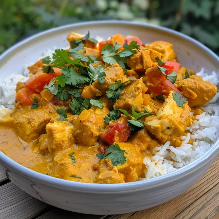 ['Close-up view of a bowl of pumpkin chicken curry with vibrant colors.', 'Juicy chicken pieces in a creamy pumpkin curry sauce with herbs.', 'Rich pumpkin curry dish garnished with cilantro and red pepper flakes.', 'Textured curry with chunks of chicken and a smooth pumpkin base.']