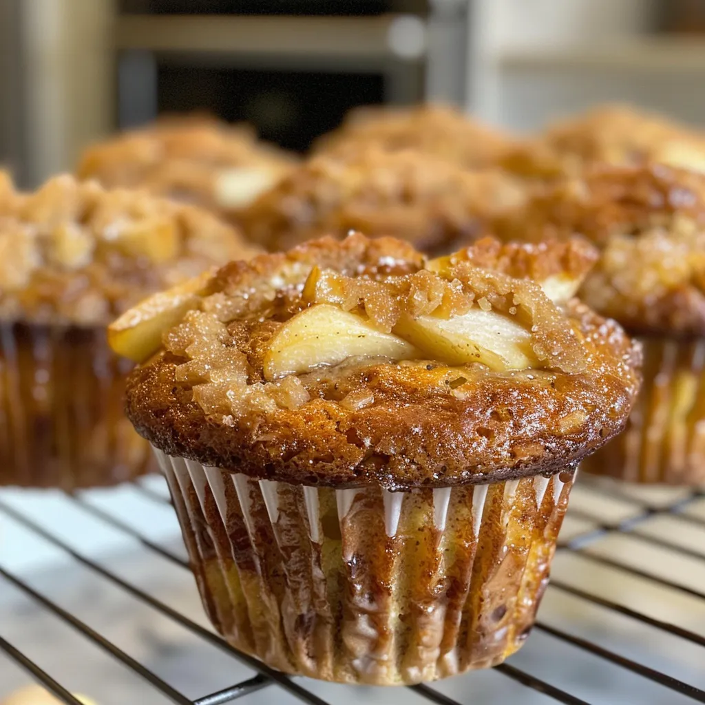['A close-up side view of a freshly baked ginger pear muffin, showcasing a golden-brown crust and diced pear pieces.', 'Juicy ginger pear muffins displayed on a plate, emphasizing their fluffy texture and crispy edges.', 'Side angle of ginger pear muffins, highlighting the moist interior filled with pear chunks and hints of ginger.', 'A vibrant muffin with a golden exterior and visible pear pieces, captured in detail from a side view.']