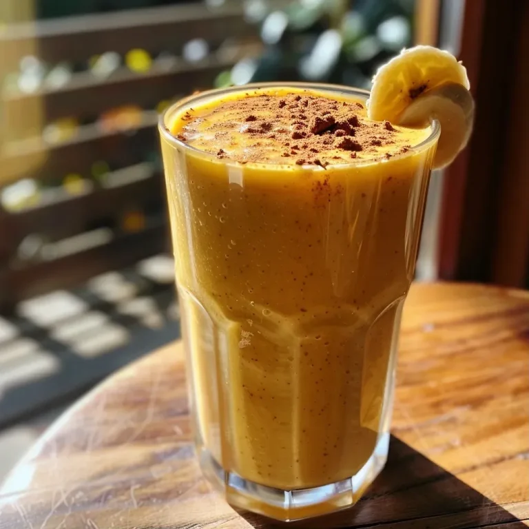['Close-up view of a creamy vegan pumpkin smoothie in a glass, decorated with a sprinkle of pumpkin pie spice.', 'Side view of a delicious looking pumpkin smoothie with a slice of banana resting on top.', 'A vibrant orange pumpkin smoothie in a clear glass, featuring a swirl of almond milk and topped with cinnamon.', 'Smoothie filled with pumpkin puree and almond milk, captured in a close-up shot against a light background.']