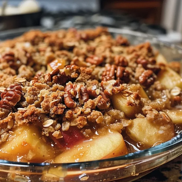 ['Close-up view of a walnut apple crisp dessert in a dish.', 'Layered walnut apple crisp showcasing baked apples and crunchy topping.', 'Side view of a steaming walnut apple crisp, highlighting the crumbly texture.', 'Delicious walnut apple crisp with visible apple slices and nuts on top.']