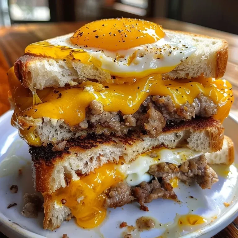 ['Close-up of a golden brown sausage and egg casserole with melted cheese on top.', 'Side view of a hearty breakfast casserole filled with sausage, eggs, and toast cubes.', 'Delicious sausage and egg breakfast casserole with a cheesy crust, garnished on a plate.', 'Lush, baked breakfast casserole showing layers of sausage, bread, and cheddar cheese.']