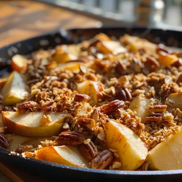 ['A close-up side view of a warm cinnamon apple pear crisp topped with nuts.', 'A juicy gluten-free apple and pear crisp with a golden oat topping, displayed in a dish.', 'Freshly baked cinnamon apple pear crisp, showing layers of fruit and crunchy topping.', 'A delicious serving of gluten-free cinnamon apple pear crisp with nuts on the side.']