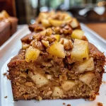 ['Close-up view of cinnamon apple bread with a golden crust and visible apple chunks.', 'Sliced cinnamon apple bread showcasing a moist interior filled with apples and walnuts.', 'Side angle shot of a loaf of cinnamon apple bread, emphasizing its texture and ingredients.', 'Freshly baked cinnamon apple bread with a light glaze and scattered walnuts on top.']