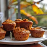 ['Close-up view of sugar-free maple pumpkin muffins with a golden-brown crust.', 'Side view of a moist pumpkin muffin topped with an inviting sheen from maple syrup.', 'Delicious-looking sugar-free pumpkin muffins showcasing their soft texture and pumpkin color.', 'Image of freshly baked pumpkin muffins, highlighting their spiced surface and inviting aroma.']