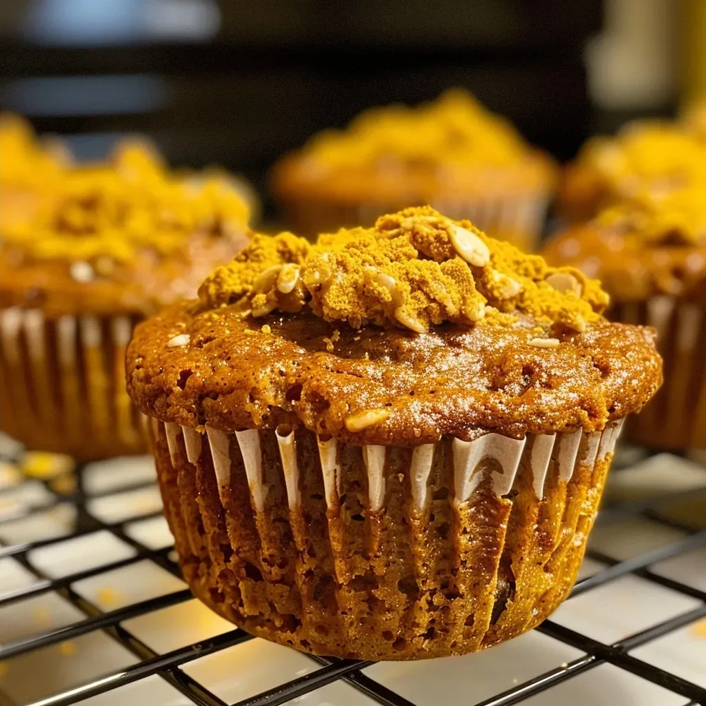 ['Close-up view of sugar-free maple pumpkin muffins with a golden-brown crust.', 'Side view of a moist pumpkin muffin topped with an inviting sheen from maple syrup.', 'Delicious-looking sugar-free pumpkin muffins showcasing their soft texture and pumpkin color.', 'Image of freshly baked pumpkin muffins, highlighting their spiced surface and inviting aroma.']