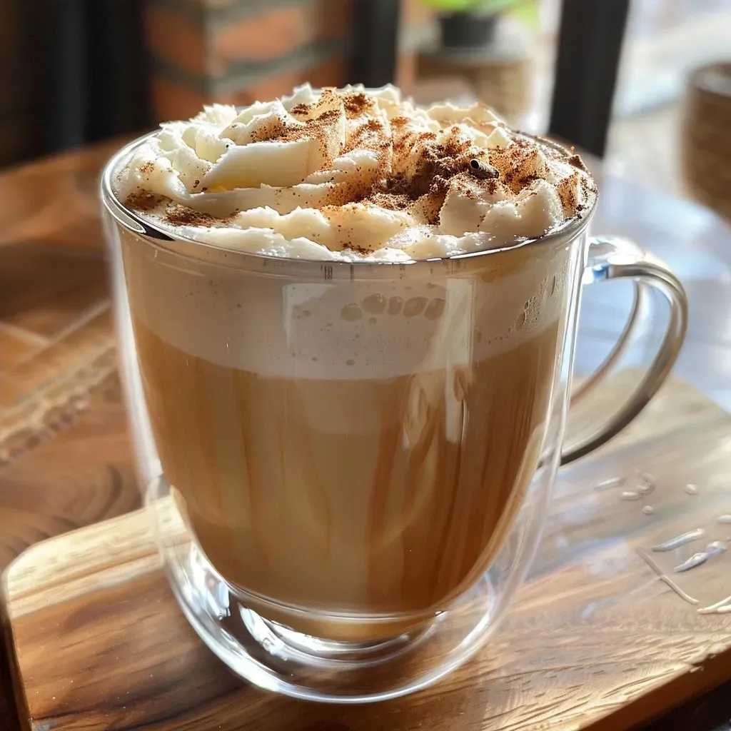 Side perspective of a creamy banana latte in a clear glass, showcasing layers of espresso and foam.