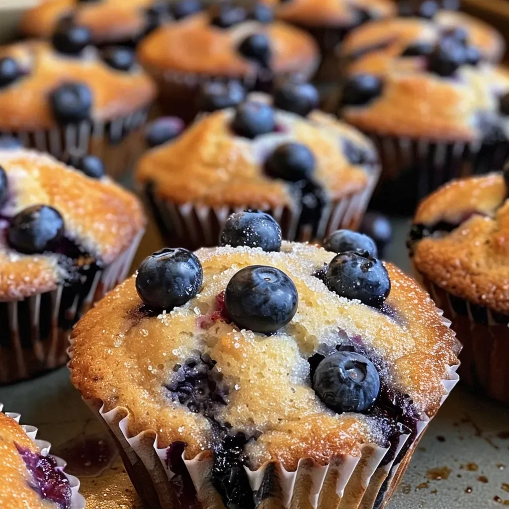 Juicy blueberry muffins displayed in a tempting arrangement, showing their fluffy texture.