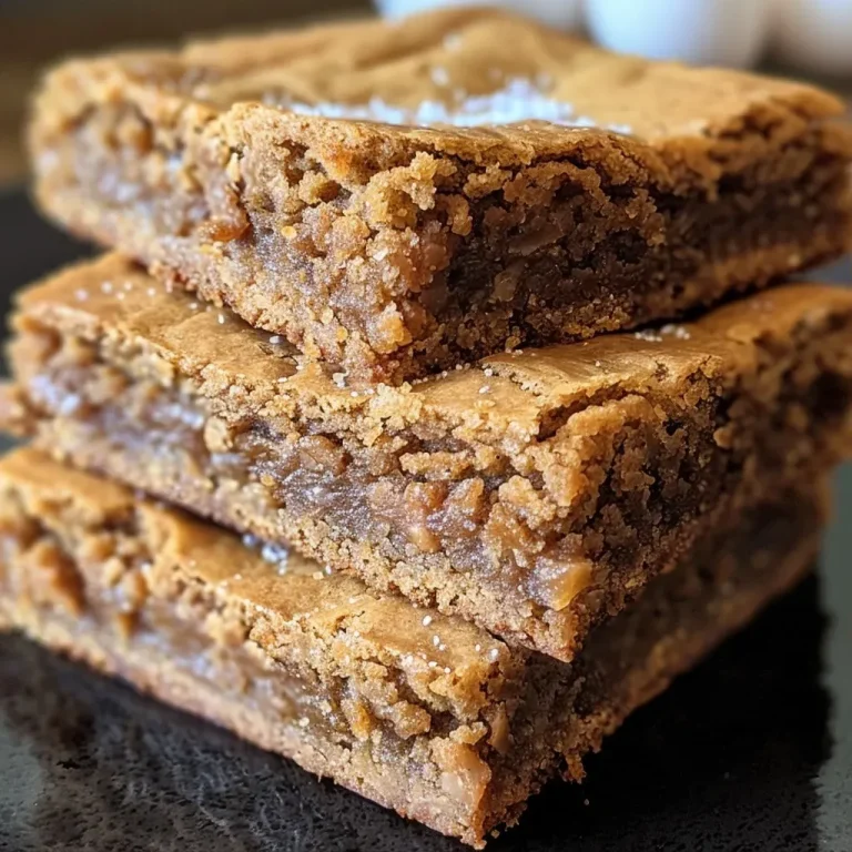 Close-up of brown butter ginger molasses blondies with a glistening top.