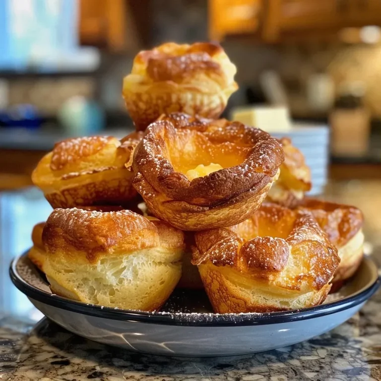 Braune Butter Popovers mit gesalzenem Ahorn-Zimt-Butter A close-up view of brown butter popovers, golden and fluffy, served with a dollop of salted maple cinnamon butter.