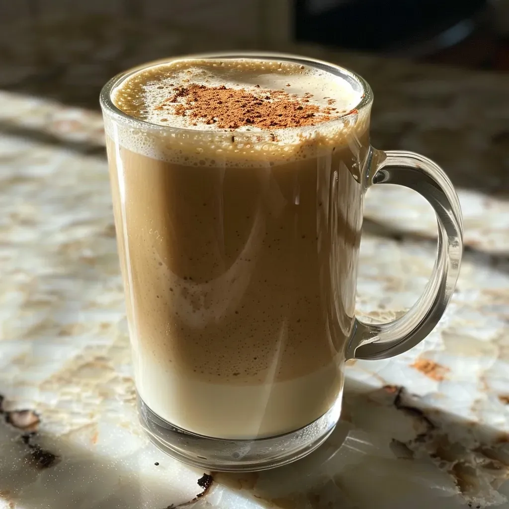 Side view of a frothy Bulletproof Chai Latte topped with spices.