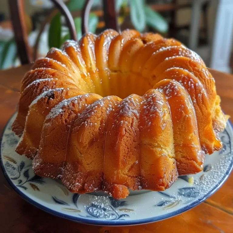 Ein Fest der Aromen: Bundt Cake mit Ponche de Huevo Close-up view of a Bundt cake with a golden-brown exterior and a smooth glaze.